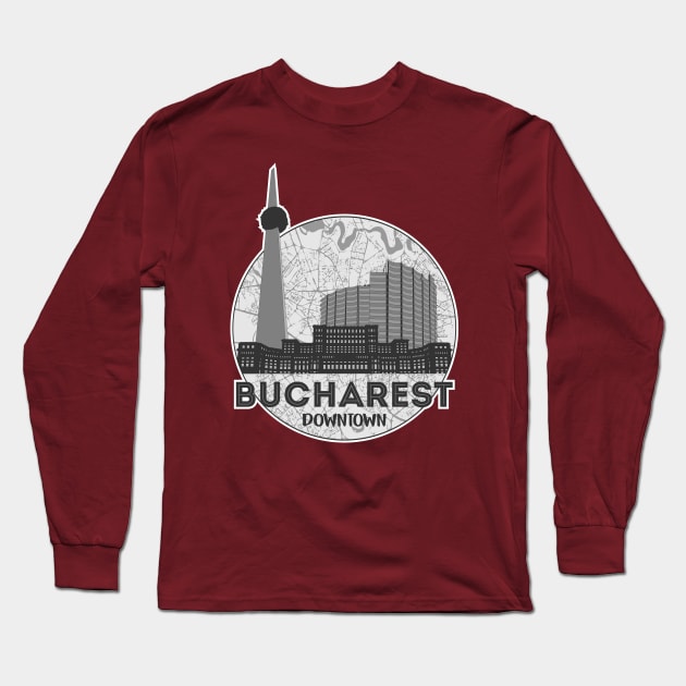 Bucharest Downtown Long Sleeve T-Shirt by Darío Lafuente